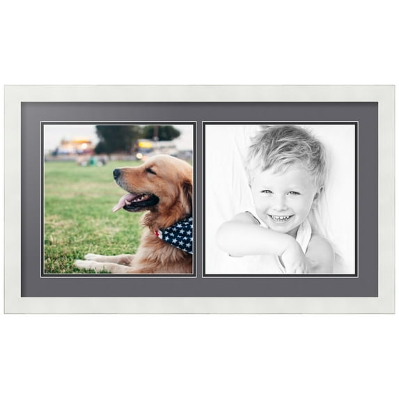 ArtToFrames Collage Photo Picture Frame with 2 - 11x11" Openings, Framed in White with Mountain Grey and Black Mats (CDM-3966-1528)