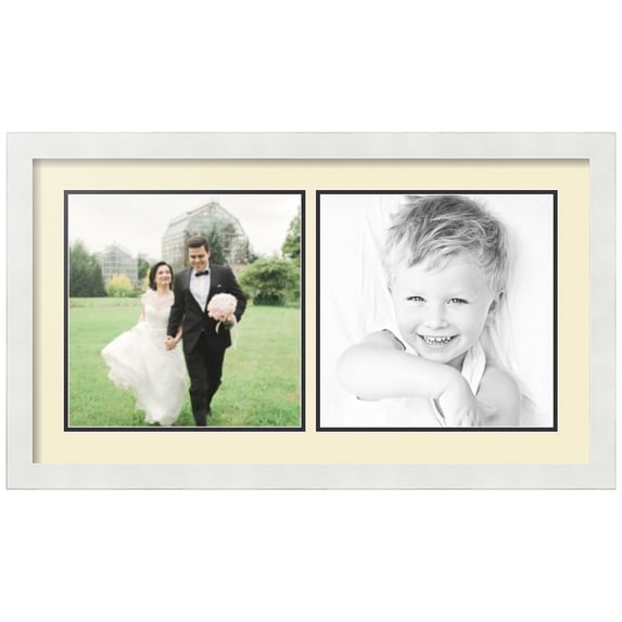 ArtToFrames Collage Photo Picture Frame with 2 - 11x11" Openings, Framed in White with Oyster and Black Mats (CDM-3966-1528)