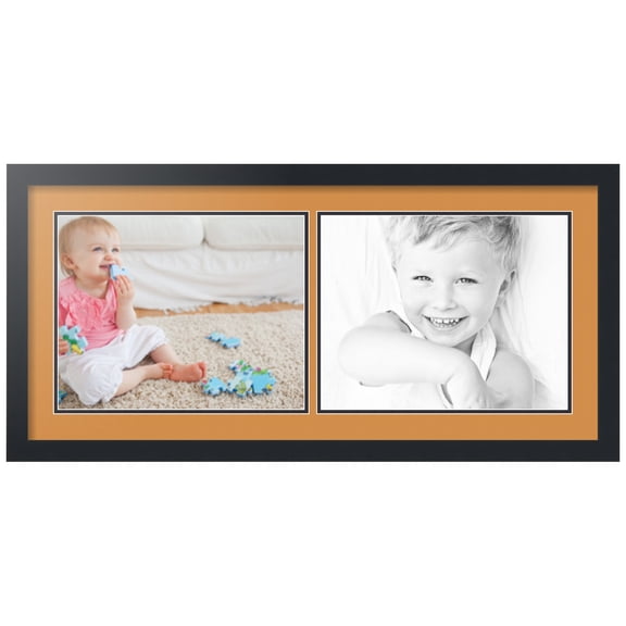 ArtToFrames Collage Photo Picture Frame with 2 - 11x14" Openings, Framed in Black with Amber and Black Mats (CDM-3926-245)