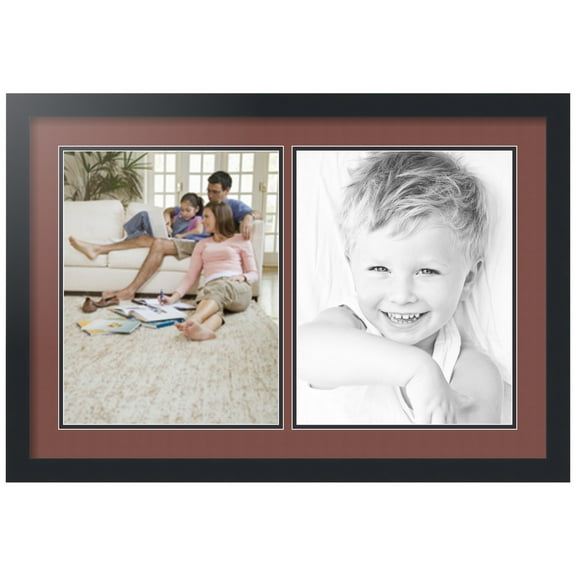 ArtToFrames Collage Photo Picture Frame with 2 - 11x14" Openings, Framed in Black with Brique and Black Mats (CDM-3926-49)