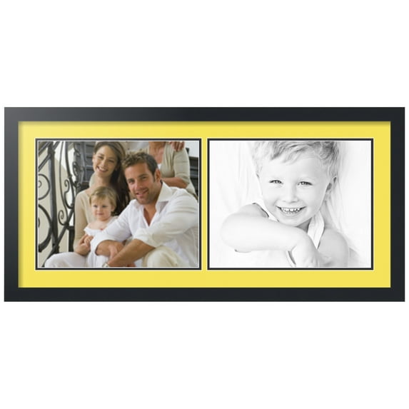 ArtToFrames Collage Photo Picture Frame with 2 - 11x14 Openings, Framed in Black with Canary and Black Mats (CDM-3926-53)