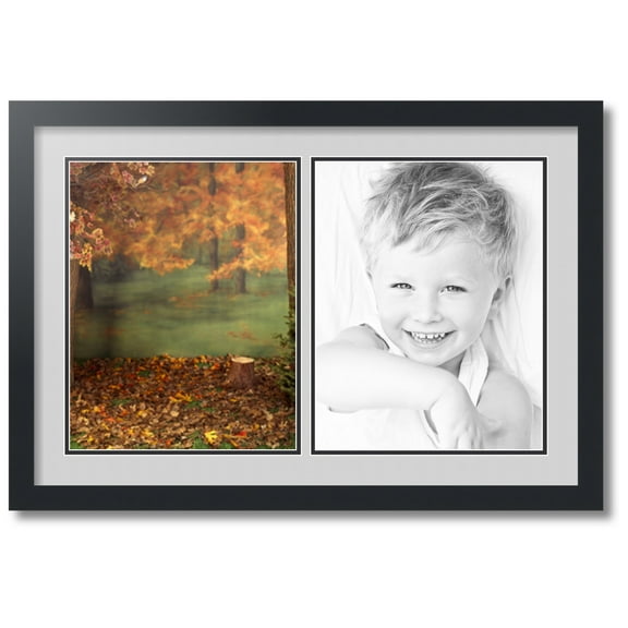 ArtToFrames Collage Photo Picture Frame with 2 - 11x14 Openings, Framed in Black with Candlewick and Black Mats (CDM-3926-37)