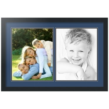 ArtToFrames Collage Photo Picture Frame with 2 - 11x14" Openings, Framed in Black with Delft Blue and Black Mats (CDM-3926-49)