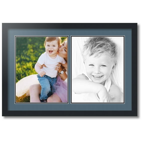 ArtToFrames Collage Photo Picture Frame with 2 - 11x14 Openings, Framed in Black with Dutch Blue and Black Mats (CDM-3926-37)