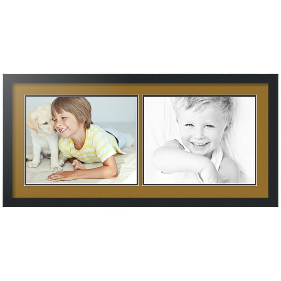 ArtToFrames Collage Photo Picture Frame with 2 - 11x14 Openings, Framed in Black with El Dorado and Black Mats (CDM-3926-53)