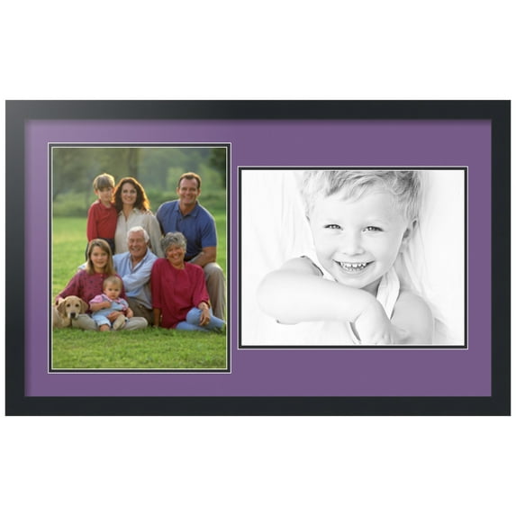 ArtToFrames Collage Photo Picture Frame with 2 - 11x14 Openings, Framed in Black with Grape and Black Mats (CDM-3926-42)