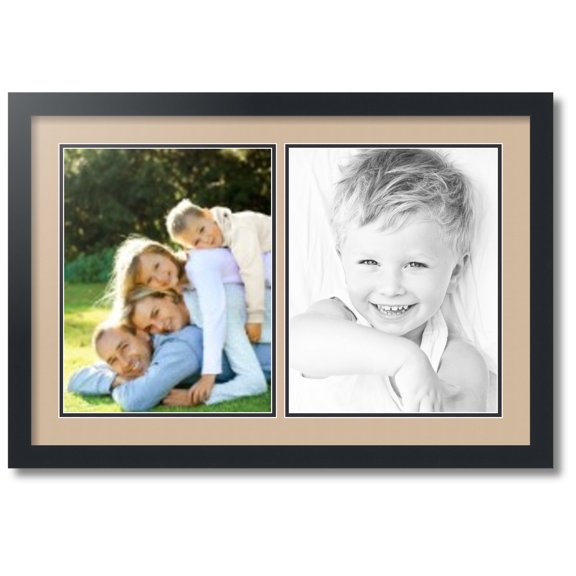 ArtToFrames Collage Photo Picture Frame with 2 - 11x14 Openings, Framed in Black with Scotch Mist and Black Mats (CDM-3926-37)