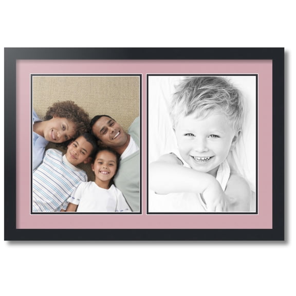 ArtToFrames Collage Photo Picture Frame with 2 - 11x14 Openings, Framed in Black with Seashell and Black Mats (CDM-3926-37)