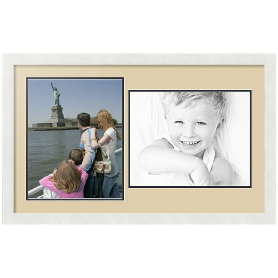 ArtToFrames Collage Photo Picture Frame with 2 - 11x14 Openings, Framed in White with Seaside and Black Mats (CDM-3966-42)