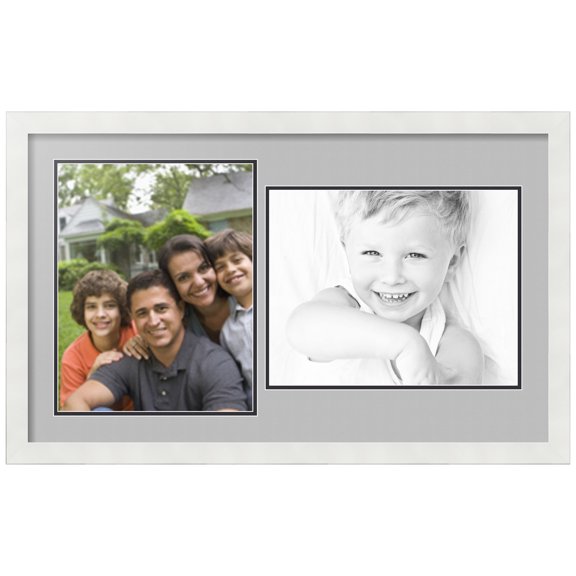 ArtToFrames Collage Photo Picture Frame with 2 - 11x14" Openings, Framed in White with TV Grey and Black Mats (CDM-3966-778)