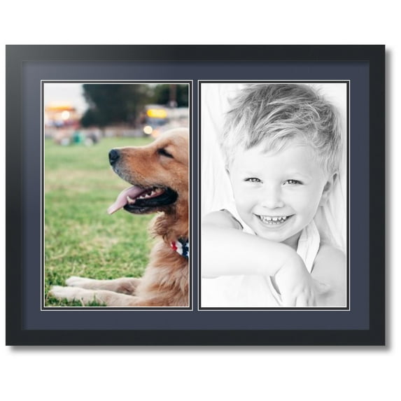 ArtToFrames Collage Photo Picture Frame with 2 - 11x17 Openings, Framed in Black with Blue Jay and Black Mats (CDM-3926-37)
