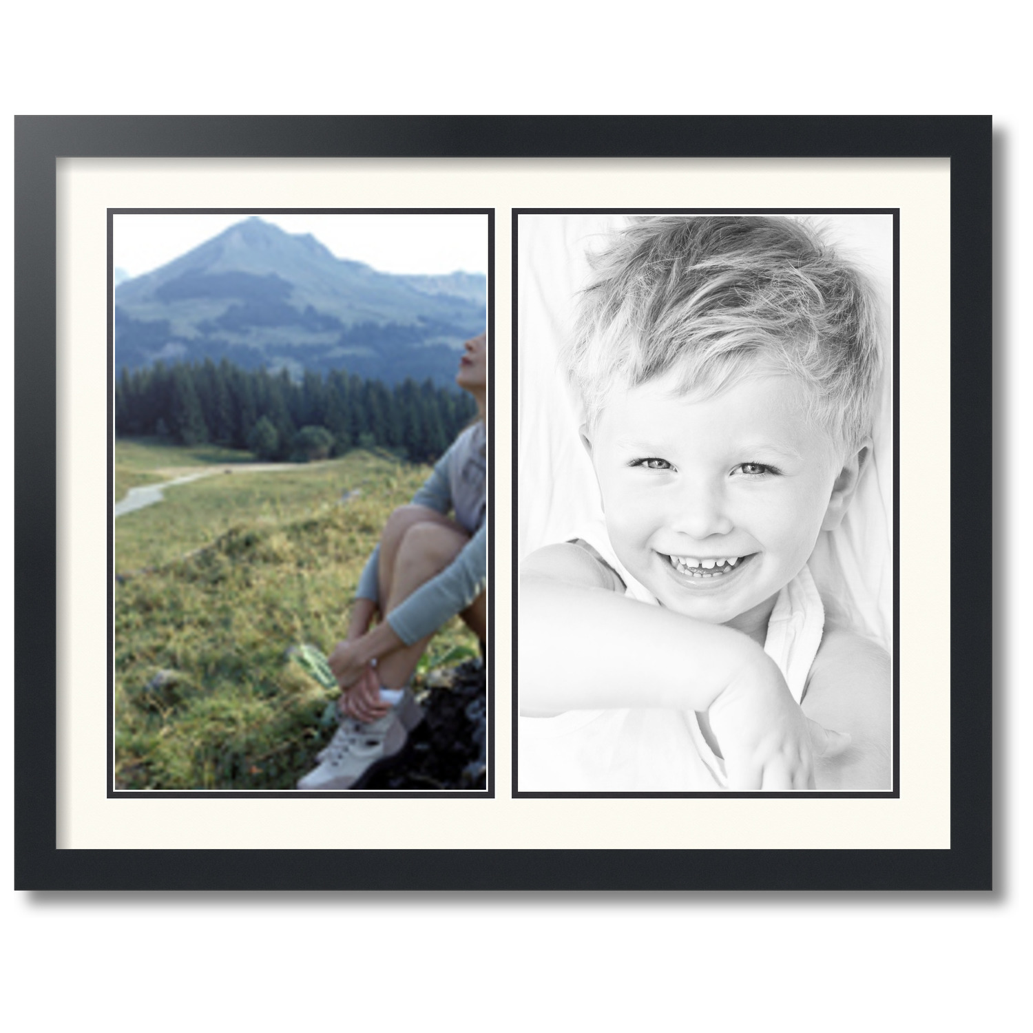 ArtToFrames Collage Picture Frame – Satin Black, Holds 2 5x7 Photos, Wall Mount, 15x11 Inch