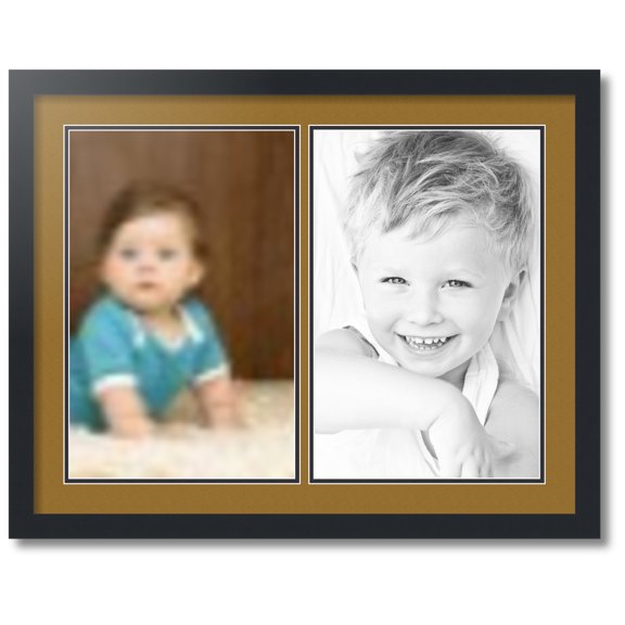 ArtToFrames Collage Photo Picture Frame with 2 - 11x17 Openings, Framed in Black with El Dorado and Black Mats (CDM-3926-37)