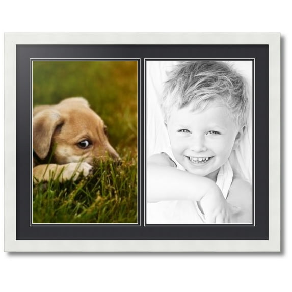 ArtToFrames Collage Photo Picture Frame with 2 - 11x17 Openings, Framed in White with Black and Black Mats (CDM-3966-37)