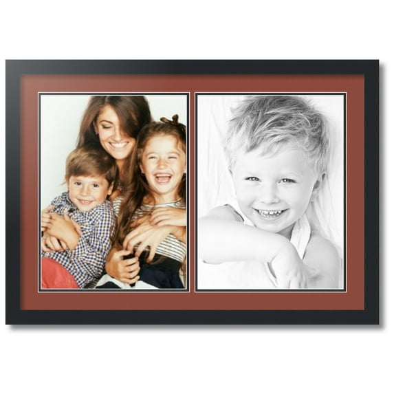 ArtToFrames Collage Photo Picture Frame with 2 - 12x16 Openings, Framed in Black with Cognac and Black Mats (CDM-3926-37)