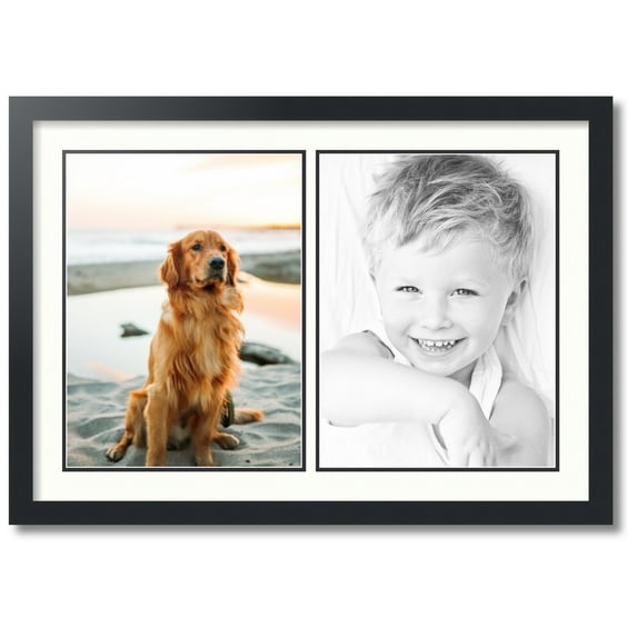 ArtToFrames Collage Photo Picture Frame with 2 - 12x16 Openings, Framed in Black with Porcelain and Black Mats (CDM-3926-37)