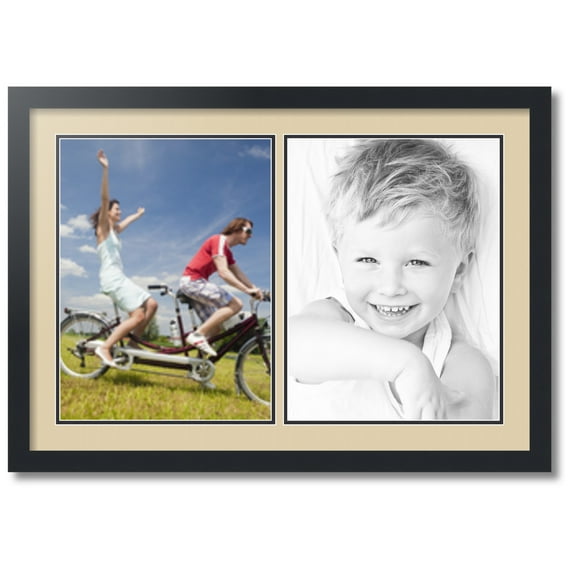 ArtToFrames Collage Photo Picture Frame with 2 - 12x16 Openings, Framed in Black with Seaside and Black Mats (CDM-3926-37)
