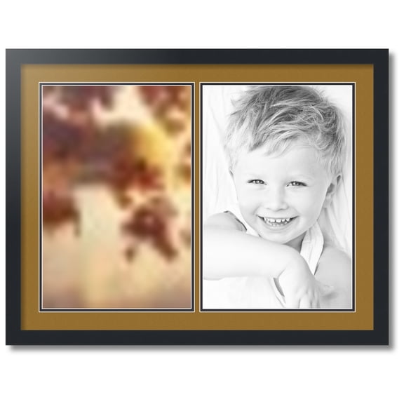 ArtToFrames Collage Photo Picture Frame with 2 - 12x18 Openings, Framed in Black with El Dorado and Black Mats (CDM-3926-37)