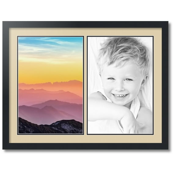 ArtToFrames Collage Photo Picture Frame with 2 - 12x18 Openings, Framed in Black with Seaside and Black Mats (CDM-3926-37)