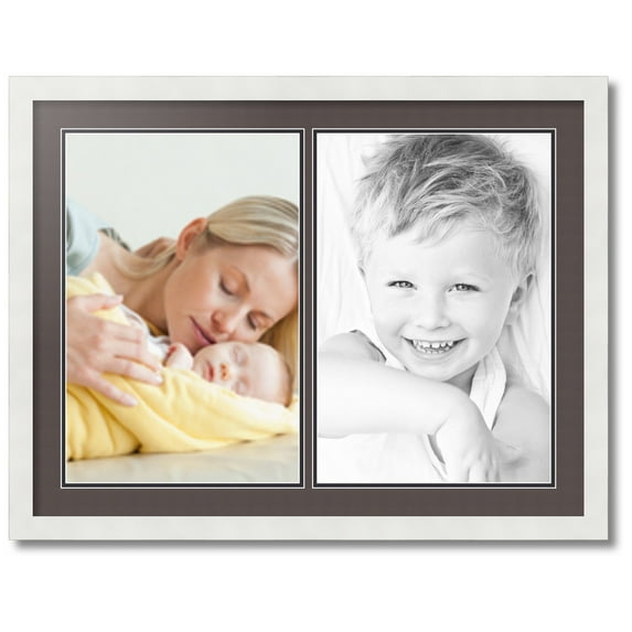 ArtToFrames Collage Photo Picture Frame with 2 - 12x18 Openings, Framed in White with Chestnut and Black Mats (CDM-3966-37)