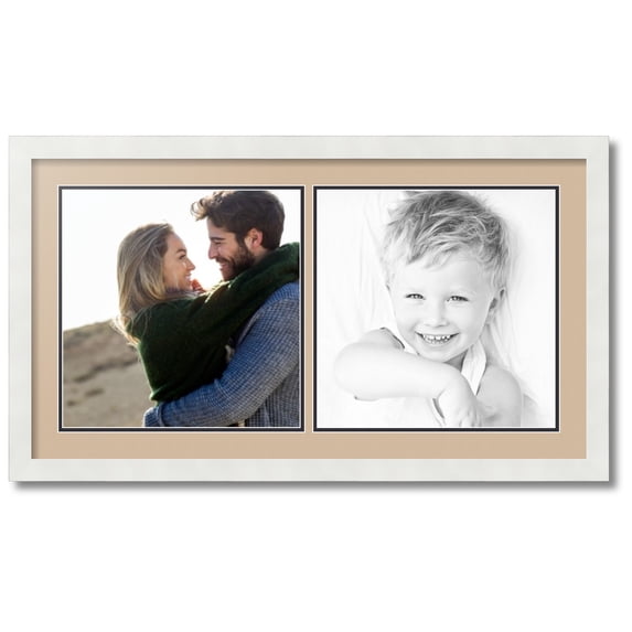 ArtToFrames Collage Photo Picture Frame with 2 - 13x13 Openings, Framed in White with Scotch Mist and Black Mats (CDM-3966-40)