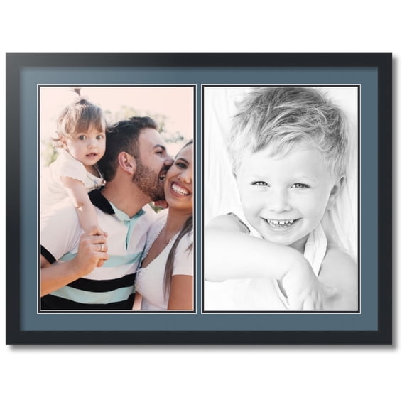 ArtToFrames Collage Photo Picture Frame with 2 - 13x19 Openings, Framed in Black with Dutch Blue and Black Mats (CDM-3926-37)