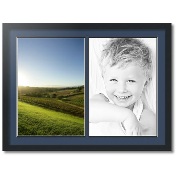 ArtToFrames Collage Photo Picture Frame with 2 - 13x19 Openings, Framed in Black with Midnight Blue and Black Mats (CDM-3926-37)