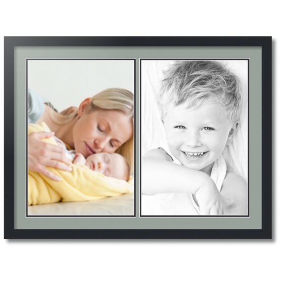 ArtToFrames Collage Photo Picture Frame with 2 - 13x19 Openings, Framed in Black with Silverpine and Black Mats (CDM-3926-37)