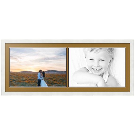 ArtToFrames Collage Photo Picture Frame with 2 - 13x19" Openings, Framed in White with El Dorado and Black Mats (CDM-3966-1613)