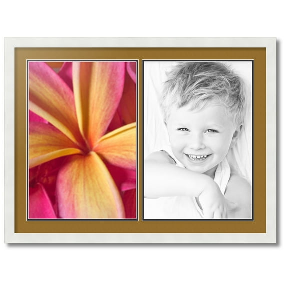 ArtToFrames Collage Photo Picture Frame with 2 - 13x19 Openings, Framed in White with El Dorado and Black Mats (CDM-3966-37)