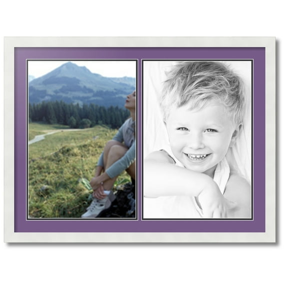 ArtToFrames Collage Photo Picture Frame with 2 - 13x19 Openings, Framed in White with Grape and Black Mats (CDM-3966-37)
