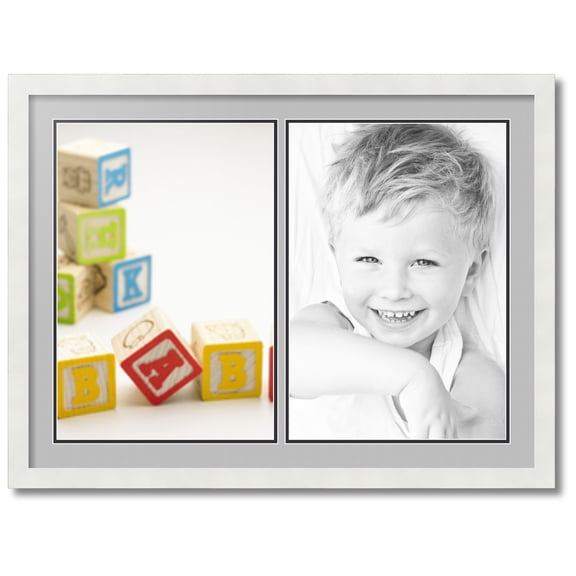 ArtToFrames Collage Photo Picture Frame with 2 - 13x19 Openings, Framed in White with TV Grey and Black Mats (CDM-3966-37)