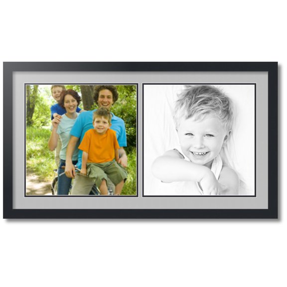 ArtToFrames Collage Photo Picture Frame with 2 - 14x14 Openings, Framed in Black with TV Grey and Black Mats (CDM-3926-40)