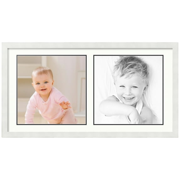 ArtToFrames Collage Photo Picture Frame with 2 - 15x15 Openings, Framed in White with Porcelain and Black Mats (CDM-3966-40)