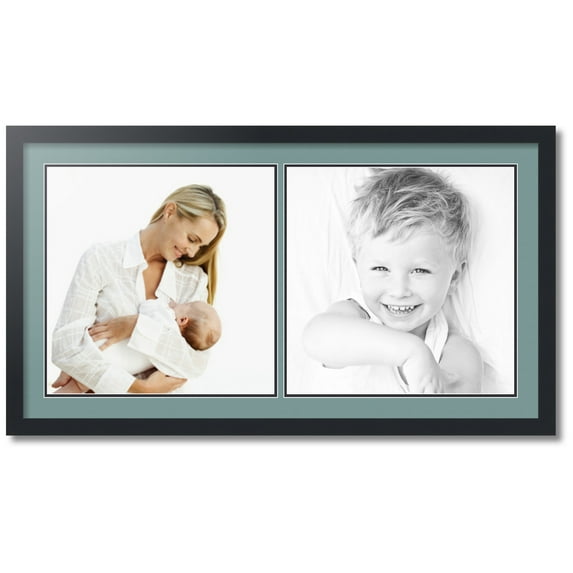 ArtToFrames Collage Photo Picture Frame with 2 - 16x16 Openings, Framed in Black with Nile Green and Black Mats (CDM-3926-40)