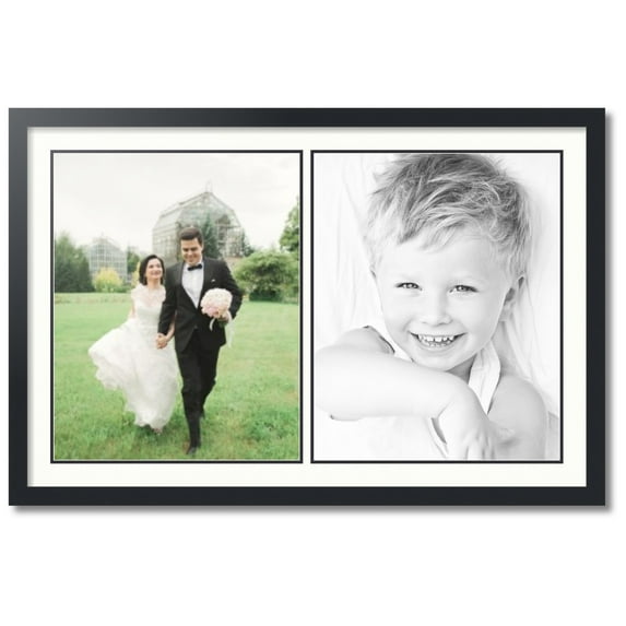 ArtToFrames Collage Photo Picture Frame with 2 - 16x20" Openings, Framed in Black with Porcelain and Black Mats (CDM-3926-37)