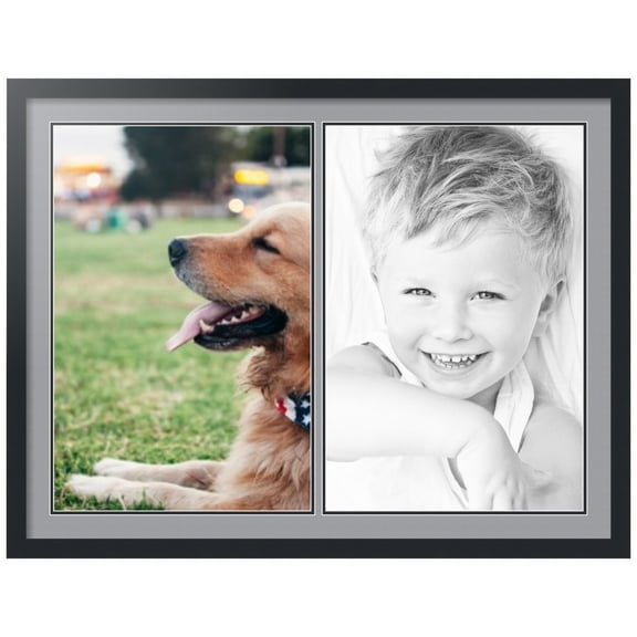ArtToFrames Collage Photo Picture Frame with 2 - 16x24" Openings, Framed in Black with Silver and Black Mats (CDM-3926-1422)