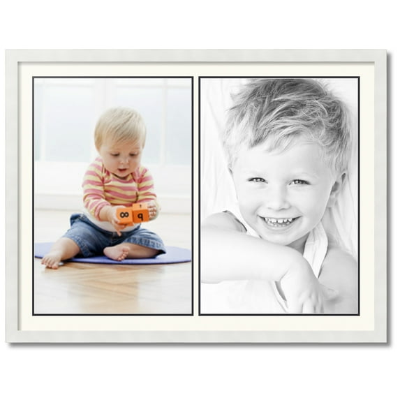 ArtToFrames Collage Photo Picture Frame with 2 - 16x24 Openings, Framed in White with Chantilly and Black Mats (CDM-3966-37)