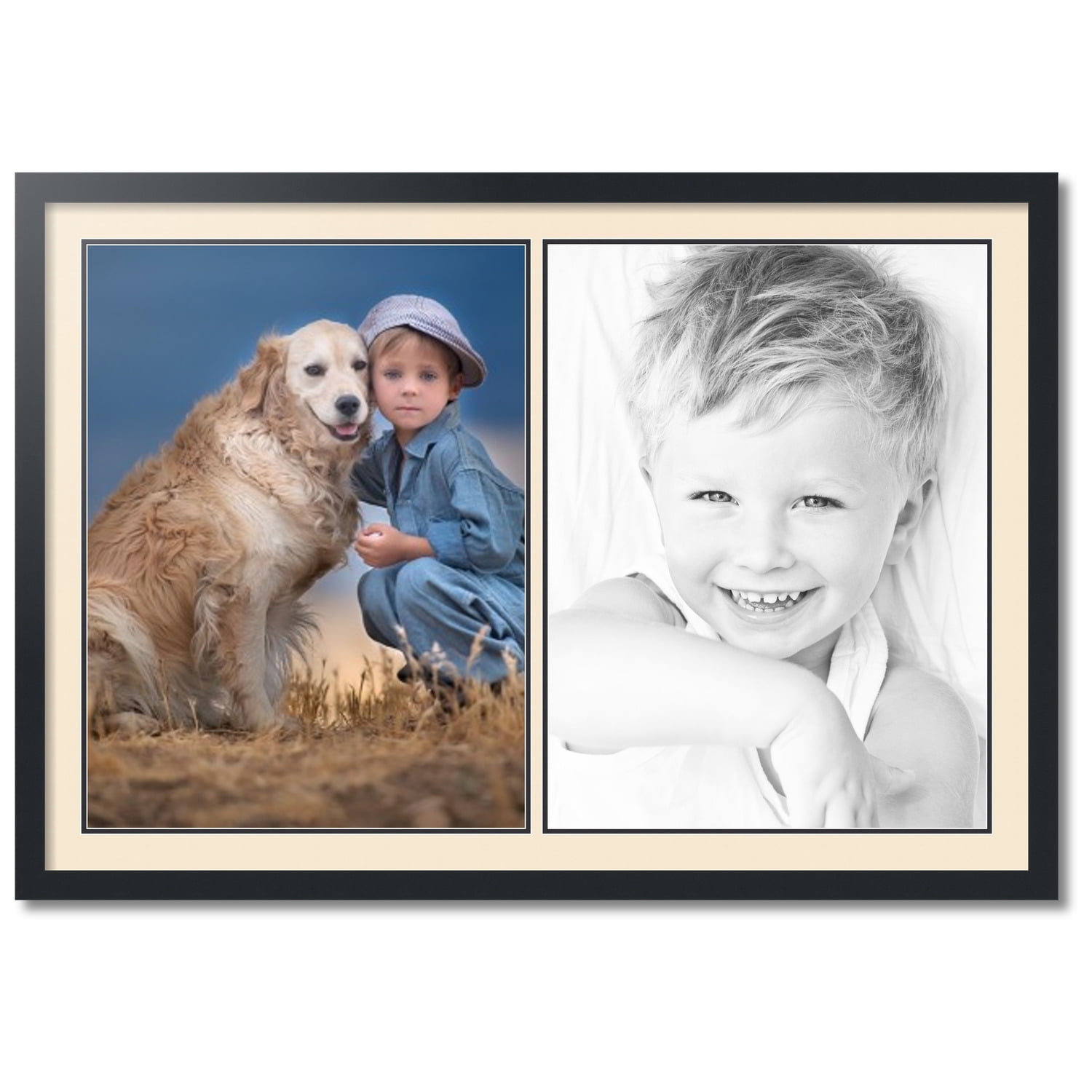 ArtToFrames Collage Photo Picture Frame with 2 - 18x24 Openings, Framed in Black with Alabaster and Black Mats (CDM-3926-37)