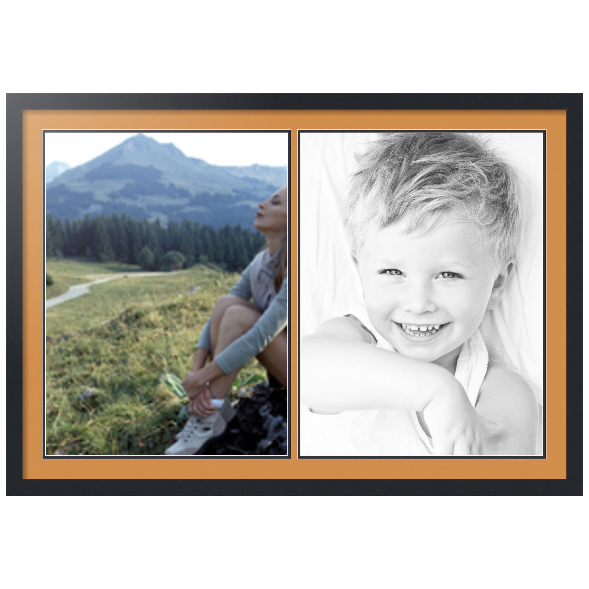 ArtToFrames Collage Photo Picture Frame with 2 - 18x24" Openings, Framed in Black with Amber and Black Mats (CDM-3926-1423)