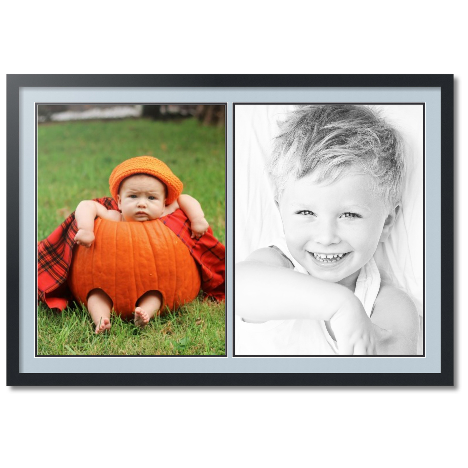 ArtToFrames Collage Photo Picture Frame with 2 - 18x24 Openings, Framed in Black with Baby Blue and Black Mats (CDM-3926-37)