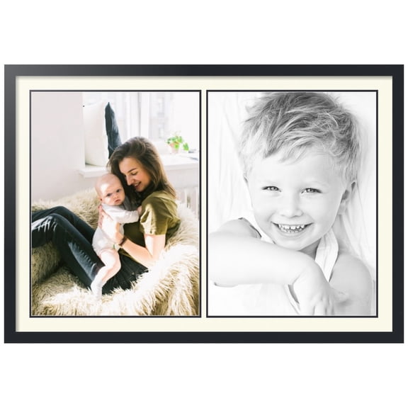 ArtToFrames Collage Photo Picture Frame with 2 - 18x24" Openings, Framed in Black with Brilliant White and Black Mats (CDM-3926-1423)