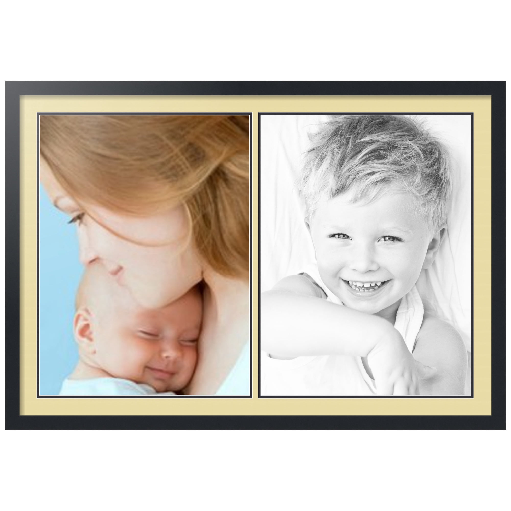 ArtToFrames Collage Photo Picture Frame with 2 - 18x24" Openings, Framed in Black with Buttercup and Black Mats (CDM-3926-1423)