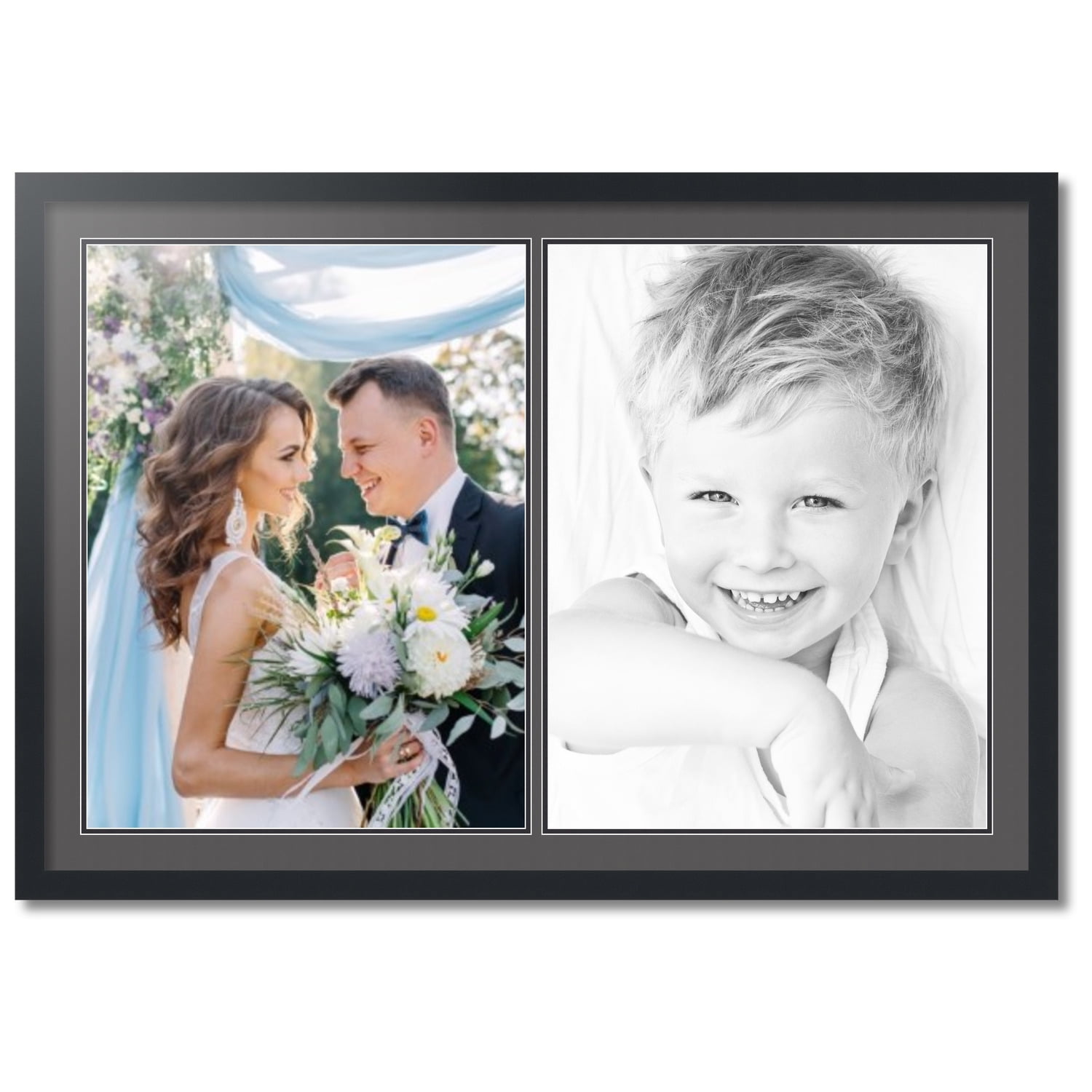 ArtToFrames Collage Photo Picture Frame with 2 - 18x24 Openings, Framed in Black with Charcoal and Black Mats (CDM-3926-37)