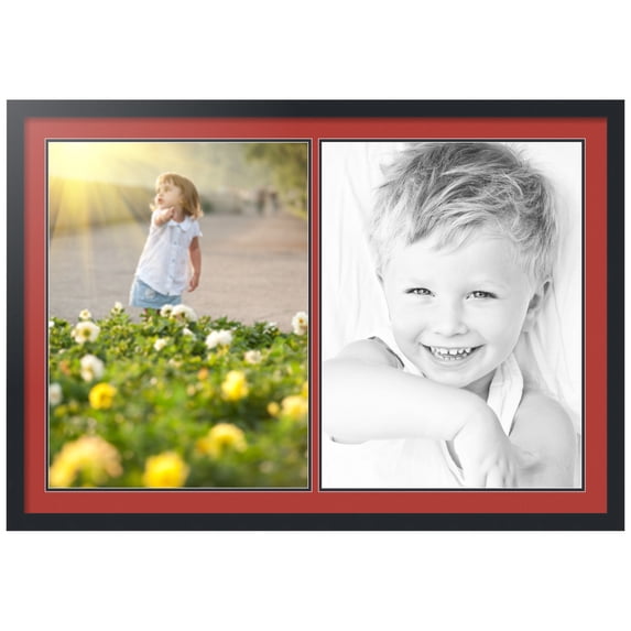 ArtToFrames Collage Photo Picture Frame with 2 - 18x24" Openings, Framed in Black with Deep Red and Black Mats (CDM-3926-1423)