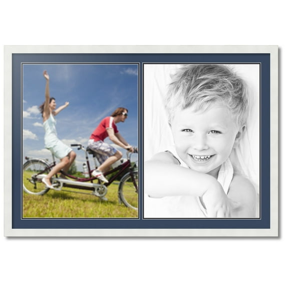 ArtToFrames Collage Photo Picture Frame with 2 - 18x24 Openings, Framed in White with Midnight Blue and Black Mats (CDM-3966-37)
