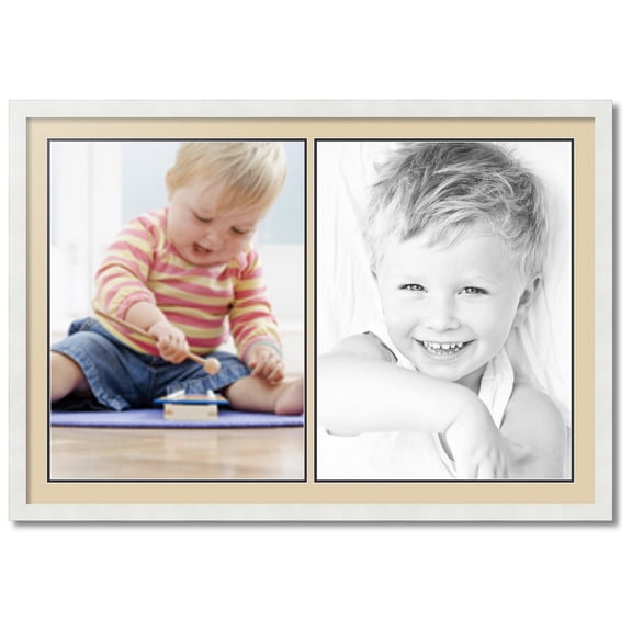 ArtToFrames Collage Photo Picture Frame with 2 - 18x24 Openings, Framed in White with Seaside and Black Mats (CDM-3966-37)