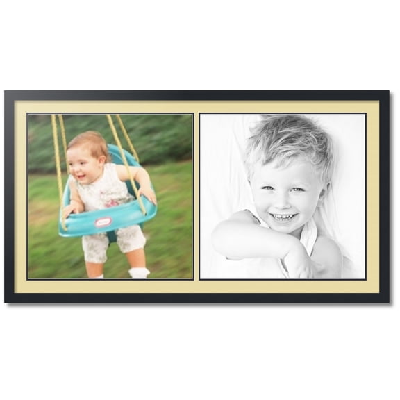 ArtToFrames Collage Photo Picture Frame with 2 - 20x20" Openings, Framed in Black with Buttercup and Black Mats (CDM-3926-1532)