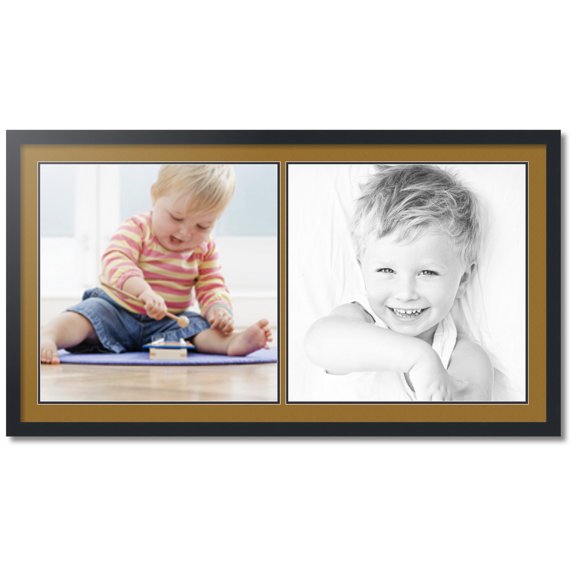 ArtToFrames Collage Photo Picture Frame with 2 - 20x20 Openings, Framed in Black with El Dorado and Black Mats (CDM-3926-40)