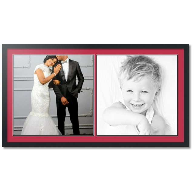 ArtToFrames Collage Photo Picture Frame with 2 - 20x20 Openings, Framed in Black with Rouge and Black Mats (CDM-3926-40)